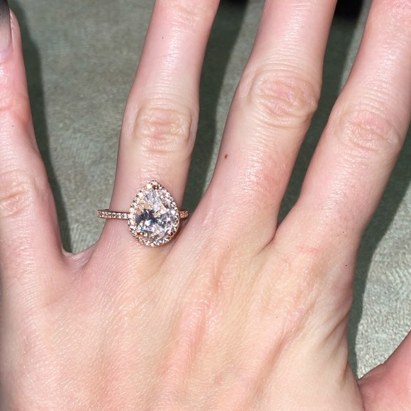 Pandora rose gold tear drop halo ring and and princess wishbone ring stack - Picture 4 of 8